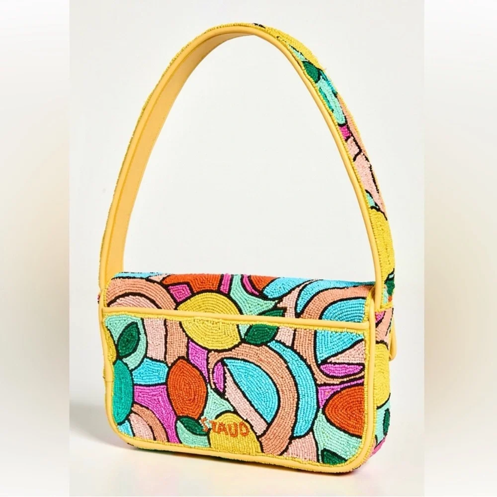 🌺🎉HP🎉🌺 NWT Staud Beaded Tommy Shoulder Bag Multi Colorblock 🌟RARE FIND🌟 - Picture 14 of 16